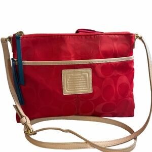 Coach Red Signature Nylon Legacy Weekend Colorblock Crossbody